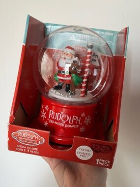 New Gemmy Rudolph the Red Nosed Reindeer Santa Snowglobe Animated Battery Music